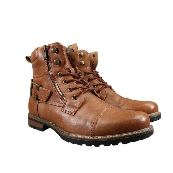 Bruno Marc Shoes Mens 6.5 Boots Motorcycle Biker Combat Casual Zip Lace Up Brown - Picture 1 of 16